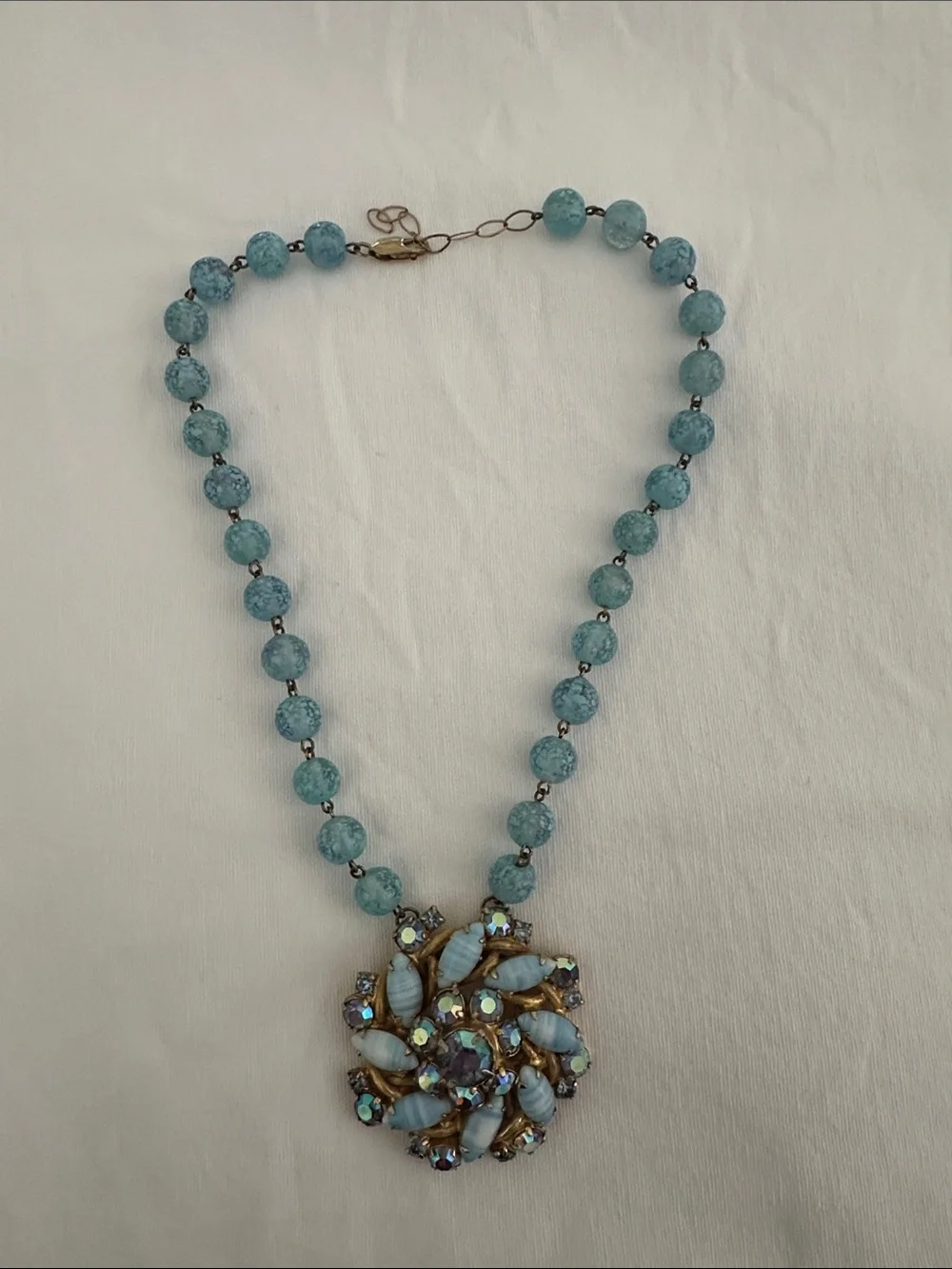 Vintage-Inspired Aqua Beaded Statement Necklace